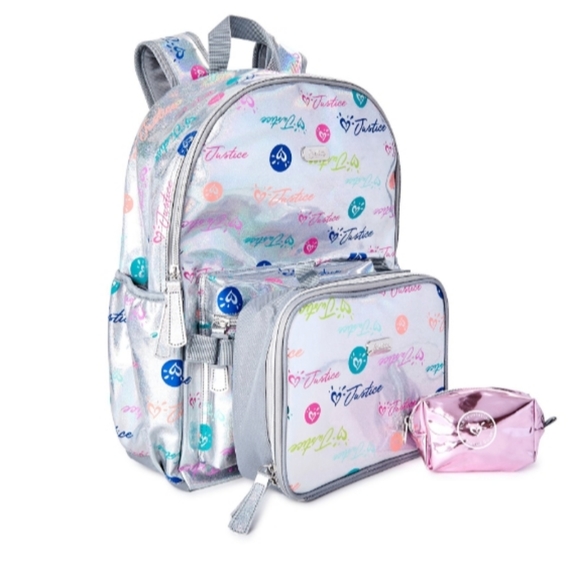 Justice Other - Justice Silver Girls Backpack with Lunch Bag